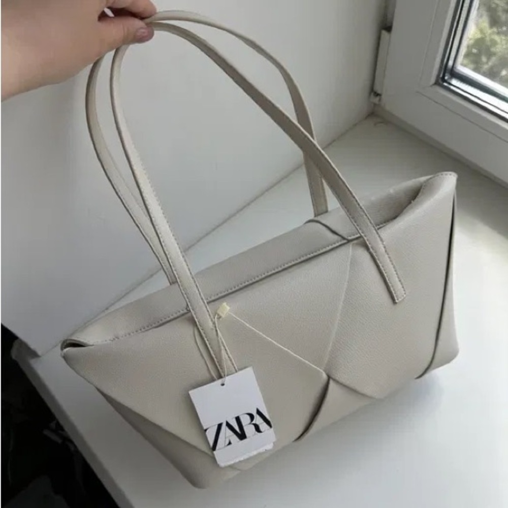 Zara NWT ivory off white woven shoulder purse bag elongated design - Picture 8 of 15